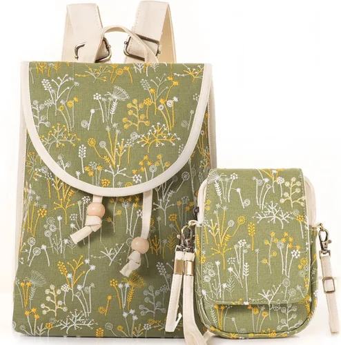 Goodhan Mochila bordada vintage para mujer, bolso de viaje étnico, Verde, Talla única, Moda Vintage Bohemia