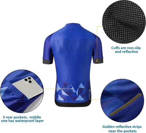 Miniatura 6 de Santic Camiseta de ciclismo para hombre, manga corta, camisas de ciclismo de montaña, chaqueta de bicicleta con bolsillos