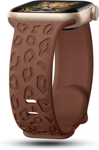 CreateGreat Bandas Grabadas Compatibles con Apple Watch de 40mm 41mm 38mm 42mm 44mm 45mm 46mm 49mm, Correa de Silicona Suave con Patrón de Leopardo