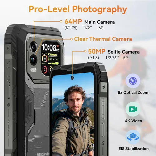 Miniatura 7 de Blackview XPLORE 1 Pro AI 5G - Teléfono resistente inteligente Android 15 (Imagen térmica FLIR), 20000mAh 55W 36GB +256GB, teléfono inteligente