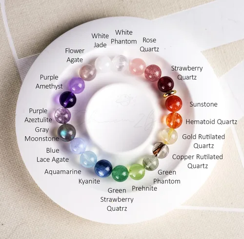 Miniatura 103 de Precious Gemstone Natural Crystal Healing Bracelet, Rutilated Quartz, Moonstone, Quartz Handmade Original Design Bracelet