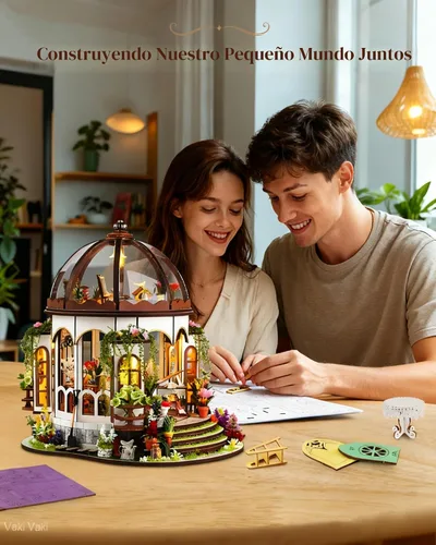 Miniatura 5 de Vaki Vaki Kit de casa en miniatura de jardín colgante con luz LED, kit de rincón de libro con cubierta para cumpleaños, sujetalibros de madera 3D