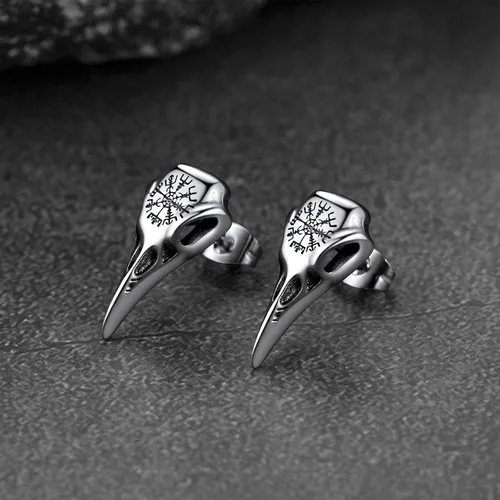 Miniatura 9 de FaithHeart Viking Raven Earrings for Men Sturdy Stainless Steel Punk Rock Earrings Lightweight Hypoallergenic Ear Jewelry with Gift Box