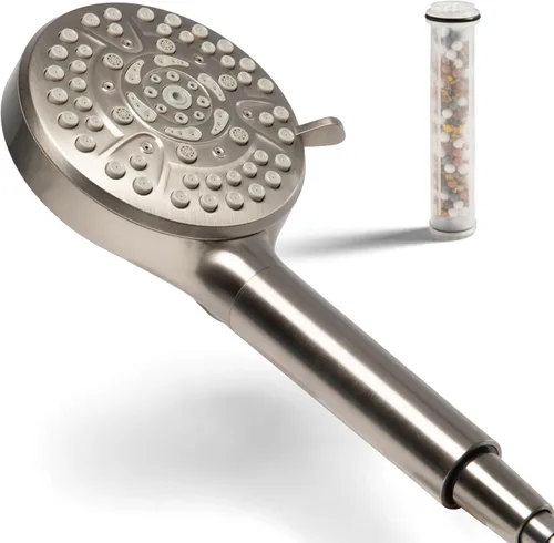 MDhair Cabezal de ducha filtrado de mano para cabello y piel más saludables: filtro de 5 etapas que elimina el cloro y los metales pesados, filtro