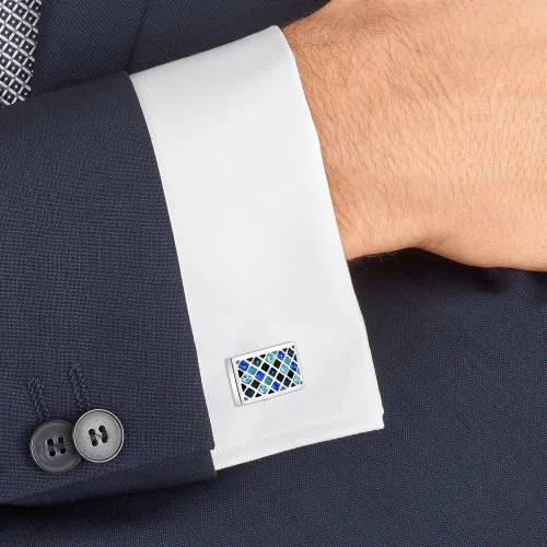 Miniatura 2 de Mr.Van Elegant Swarovski Crystal Cufflinks Blue Glimmering Cuff Links Set Wedding for Him