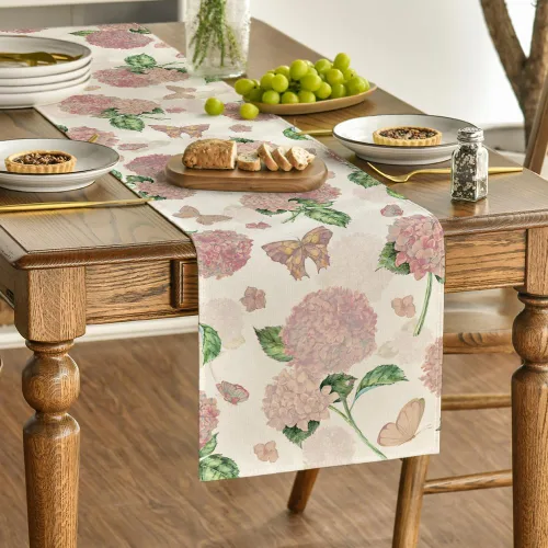 Miniatura 3 de Artoid Mode Camino de mesa de primavera de mariposa de hortensias rosas, decoración de mesa de comedor de cocina y vacaciones de verano, decoración