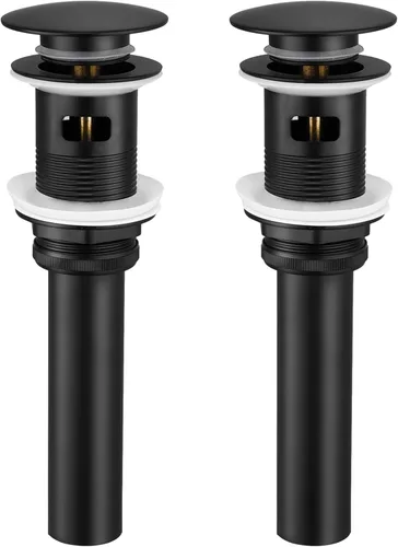 KES Desagüe para lavabo con rebosadero, tapón emergente negro mate, paquete de 2 unidades para lavabo de tocador, tapón de drenaje de metal total