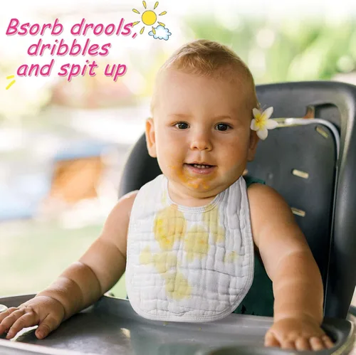 Miniatura 5 de Tatuo 10 baberos de muselina blanca para bebé, bandana ajustable para recién nacido, niño y niña, de algodón, suave, absorbente, para babear