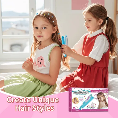Miniatura 4 de kidzkube Kit de estampador de gemas para el cabello para niños, joyas brillantes para el cabello para niñas, herramienta de peinado con diamantes