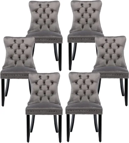 Miniatura 41 de Silla de comedor copetuda moderna de terciopelo para comedor, sillas de comedor tapizadas con remache de clavo, anillo trasero para cocina, comedor