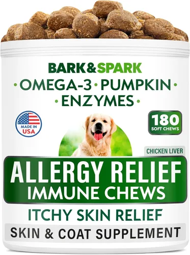 Miniatura 9 de BARK&SPARK Paquete de 2 omega 3 para perros, 360 masticables de aceite de pescado para desprendimiento de perros, alergias en la piel, alivio
