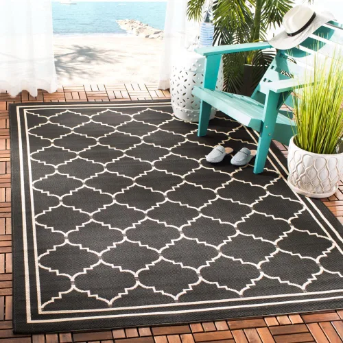Miniatura 8 de SAFAVIEH Alfombra lavable para exteriores, colección Courtyard de 2.3 x 6.7 pies, color negro y crema, no desprende pelusa y de fácil limpieza