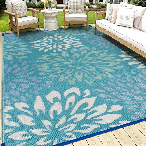 Miniatura 9 de HEBE Alfombra de Exterior Impermeable 6x9, Alfombra de Paja de Plástico Alfombra de Camping, Alfombras de Patio Exterior Reversibles Tapete para RV