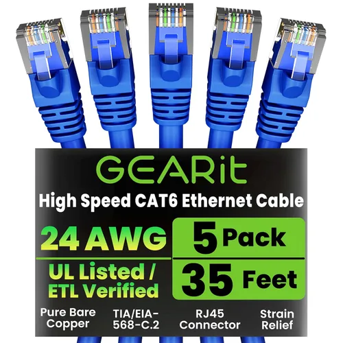 Miniatura 14 de Paquete de Cable Ethernet Cat 6 GEARit - Pack de 10 cables de conexión Ethernet Cat6 de 15 pies Cable de conexión de red RJ45, conectores dorados