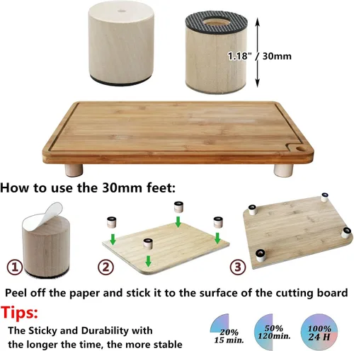 Miniatura 3 de Tabla de cortar patas ajustables, patas ajustables de madera para tabla de cortar de encimera, kit para elevar y antideslizante tus tablas de cortar