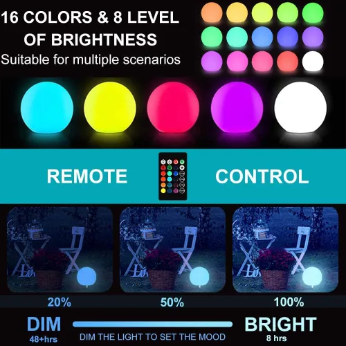 Miniatura 4 de Luz solar de globo brillante de 8 pulgadas, lámpara solar de bola de jardín de 16 colores cambiantes, luz de orbe brillante con control remoto
