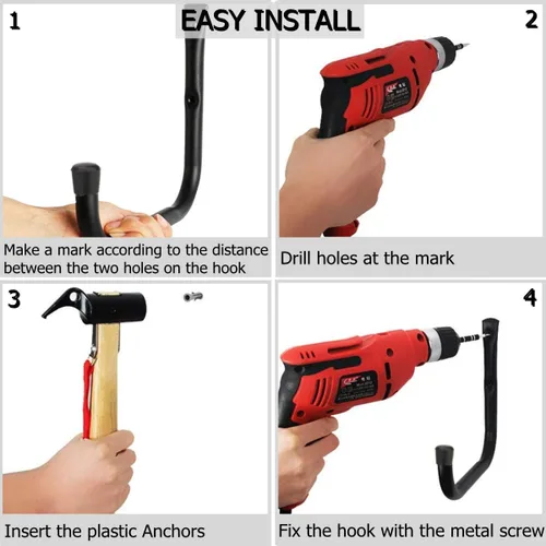Miniatura 7 de Ganchos para escaleras de almacenamiento de garaje, paquete de 6 perchas resistentes, estante de montaje en pared de 9.8 pulgadas con capacidad