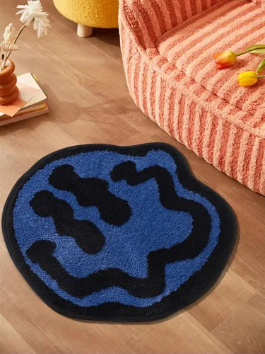 Miniatura 7 de ELDONE Trippy - Tapete de baño de cara feliz azul, alfombras geniales para dormitorio, alfombra de preparación, alfombra hippie antideslizante