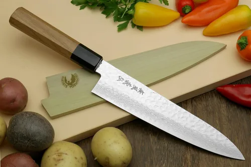 Miniatura 2 de Yoshihiro VG-10 Cuchillo de chef japonés Gyuto de Damasco martillado de 46 capas (mango de ambrosía octogonal) (7 pulgadas (7.087 in)