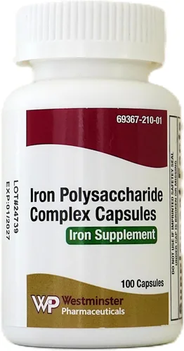Cápsulas complejas de polisacárido de hierro, suplemento de hierro elemental de 150 mg, 100 unidades, apoyo dietético diario, quelado y fácil de