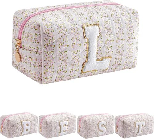 Miniatura 15 de Bolsa de maquillaje alfabética JOVAKIT, bolsa de cosméticos para mujeres, regalos de Navidad para niñas de 6 a 18 años, neceser de viaje con flores