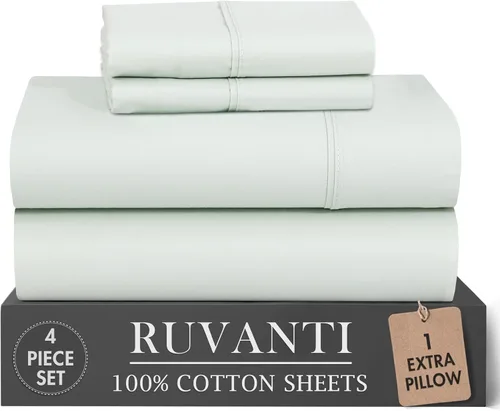 Miniatura 13 de RUVANTI 6 Piezas Sábanas de Algodón - 100% Algodón Natural Suave, Ligeras y Transpirables Sábanas de Percal Crujiente, Sábanas de Cama Tamaño Full
