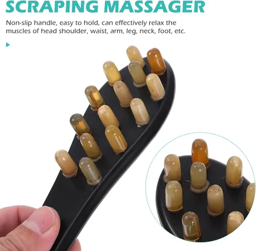 Miniatura 2 de Healeved Masajeador de mano Peine de masaje para cuero cabelludo, cuerno de buey, cabeza de peine de masaje meridiano, peine de masaje raspado, 1