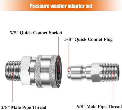 Miniatura 2 de Hotop NPT - Kit de conector rápido macho y hembra de acero inoxidable de 3/8 pulgadas (4 piezas)