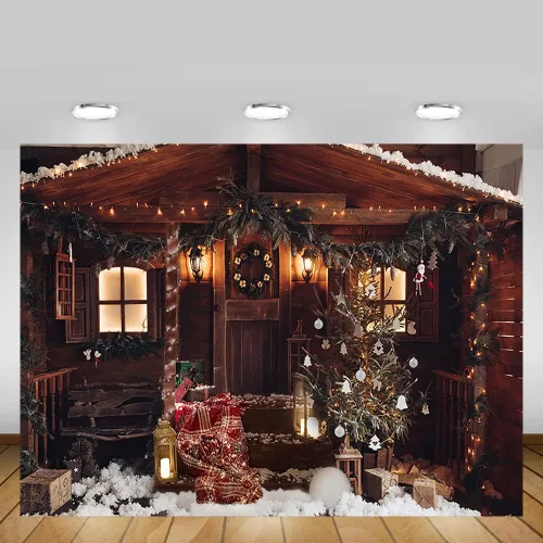 Miniatura 5 de MEHOFOND Telón de fondo de Navidad para fotografía, retrato familiar de invierno, árbol de Navidad, fondo de nieve bokeh, pancarta de fotos vintage