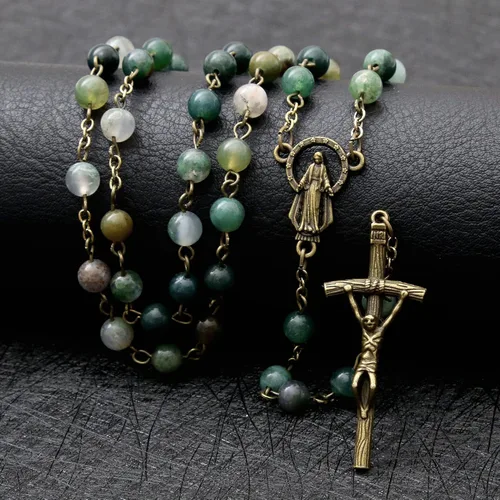 Miniatura 3 de KOMI Rosario de cuentas católicas para mujer, collar de cuentas de rosario con cruz de crucifijo, perlas de cristal, rosario, rosarios, católicos