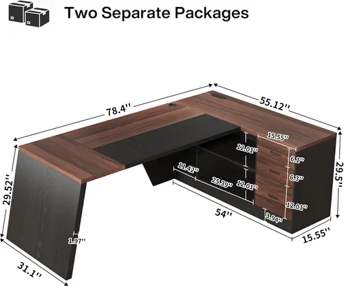 Miniatura 2 de Epecoya Escritorio ejecutivo en forma de L de 78 pulgadas, escritorio grande y moderno para oficina en casa con cajón y gestión de sujeción