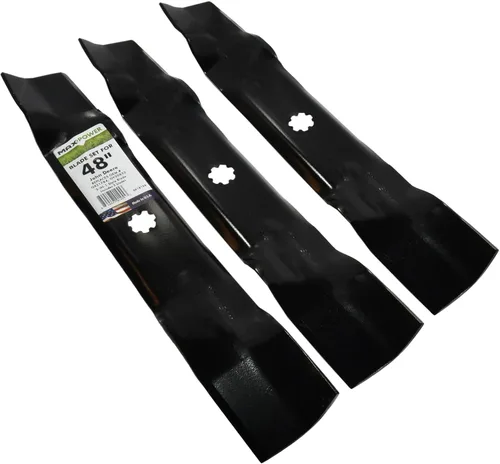 Miniatura 7 de Maxpower 561812B Juego de 3 cuchillas 3-N-1 para corte John Deere de 48 pulgadas, sustituye a AM137757, AM141035, GX21784, GY20852, negro
