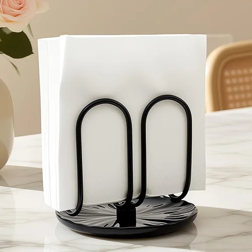 Miniatura 9 de VROOMIUM Servilletero para Mesa, Limpieza Sin Esfuerzo con Base de Cerámica, Peso de 1 lb, Servilleteros Negros para Servilletas de Papel