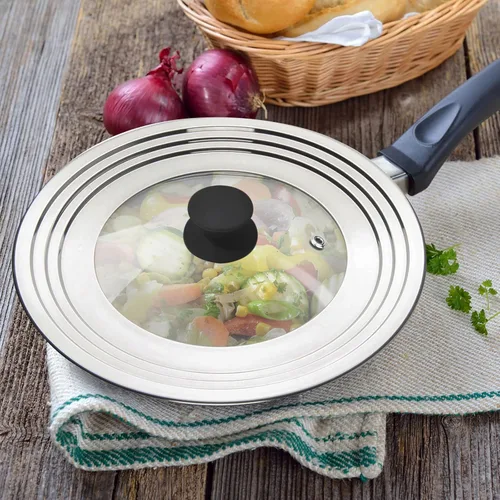 Miniatura 7 de Tapa universal para ollas y sartenes, talla única para ollas de 8.25 a 12 pulgadas, sartenes y sartenes woks, tapa de repuesto con mango de silicona