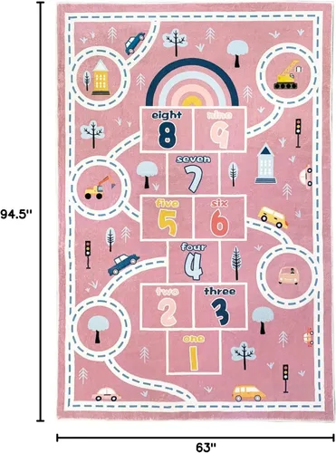 Miniatura 2 de Alfombra de juego para niños, alfombra de automóvil de Hopscotch de 5 x 8 pies, extra grande para dormitorio de niñas, aula, aprendizaje educativo