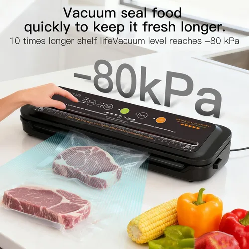 Miniatura 2 de Máquina selladora al vacío actualizada, sellador de alimentos MEGAWISE con kit de inicio (negro)