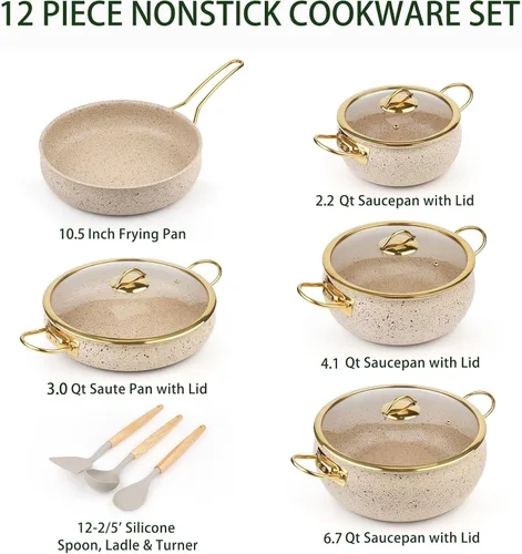 Miniatura 7 de Fully Clad - Juego de utensilios de cocina de acero inoxidable de 5 capas, juego de 12 ollas y sartenes antiadherentes con asas que se mantienen