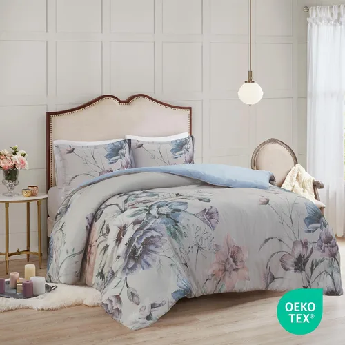 Miniatura 2 de Madison Park Juego de edredón 100% algodón, hermoso diseño floral, para todas las estaciones, juego de ropa de cama transpirable, fundas a juego