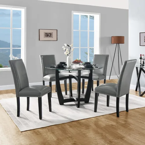 Miniatura 9 de Parsons CY-1122-BK - Juego de 2 sillas de comedor con ribete de cabezas de clavo, asiento tapizado lateral de piel sintética para cocina, patas