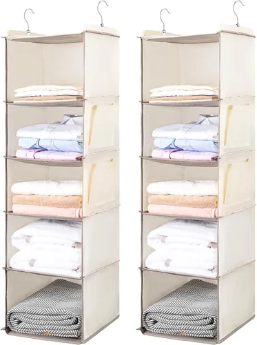 Miniatura 17 de BOOMIBOO Organizador de armario colgante y estantes, 5 estantes colgantes con 2 bolsillos laterales, almacenamiento plegable (negro)
