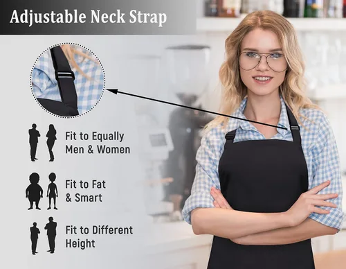 Miniatura 3 de RUVANTI Delantales de trabajo para hombres y mujeres con bolsillos, ajustables hasta XXL, durabilidad de grado profesional, delantal negro