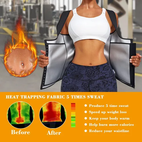Miniatura 2 de LANCS Traje de sauna para mujer, entrenador de cintura para sudar, chaleco con cremallera, moldeador de cuerpo, corsé adelgazante, camiseta sin