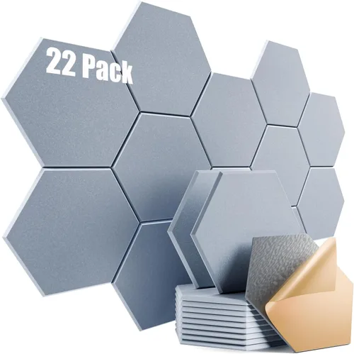 Miniatura 32 de Paquete de 12 paneles acústicos autoadhesivos de 12 x 10 x 0.4 pulgadas, paneles de espuma a prueba de sonido con alta densidad, diseño forrado