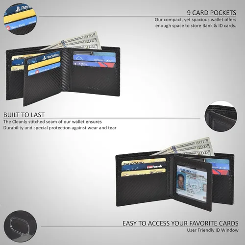 Miniatura 50 de Carteras plegables de cuero RFID hechas a mano para hombres en varios colores que ofrecen 9 tarjetas y 1 ranuras para identificación