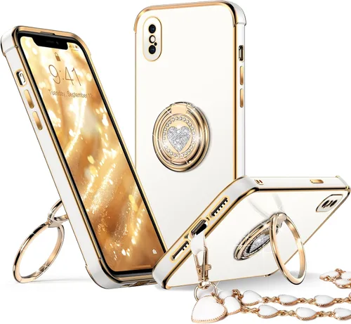 Miniatura 23 de XYZ para Funda de iPhone Xs Max con Soporte, Funda de Teléfono con Doble Soporte de Anillo, Funda de Amor-Corazón Linda de Lujo con Brillantina