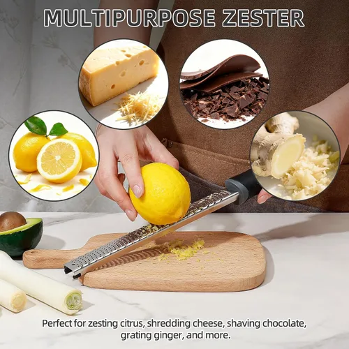 Miniatura 6 de Koythin Zester, rallador de limón y queso con cepillo, herramienta de cocina resistente para rallar cítricos, queso parmesano, chocolate, jengibre