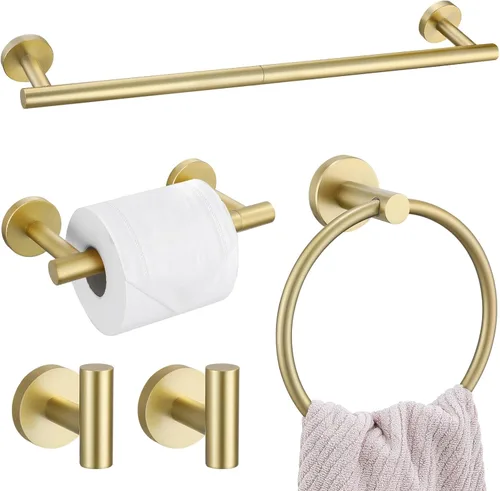 Miniatura 17 de Juego de 5 accesorios de baño negro mate, juego de toallero de 23.6 pulgadas, soporte de papel higiénico de acero inoxidable, toalleros redondos