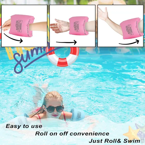 Miniatura 2 de Flotadores de brazo enrollable para niños de 6 a 12 años y adultos, paquete de 2 flotadores de natación con válvulas dobles, gran flotabilidad