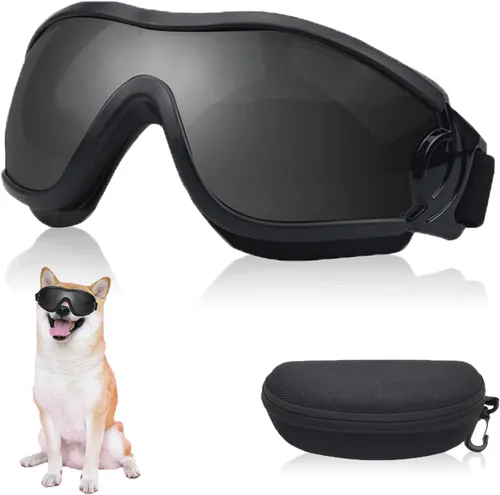 Gafas de sol para perros para mascotas medianas y grandes, protección UV, protección contra el viento, protección contra el polvo, correa ajustable,