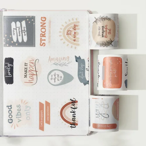 Miniatura 3 de WT Juego de Pegatinas de Cinta Washi Motivacionales, 3 Rollos, Diseños Originales, Pegatinas de Palabras Inspiracionales con Marco, Cinta Decorativa